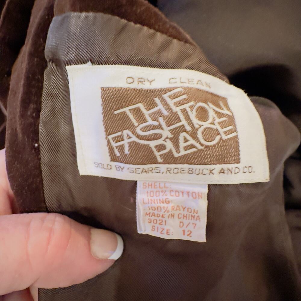 Vintage 1970s Chocolate Brown Velvet Blazer The Fashion Place Sears Roebuck 12 - Picture 8 of 12